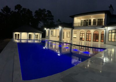 The Candelet Project - Formal Rectangle Swimming Pool Design with Spa, Marble Decking & Amazing LED Lighting