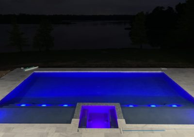 The Candelet Project - Formal Rectangle Swimming Pool Design with Spa, Marble Decking & Amazing LED Lighting