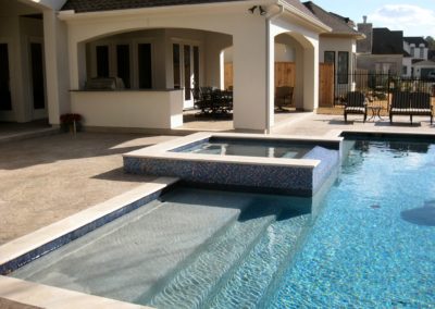 The Kouns II Project - Classic Pool Installation with Spa, Sun Shelf, Sheer Descents, Fire Bowls & Outdoor Kitchen