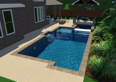 The Beattie Project - Small Backyard Pools Design with Spa, Covered Outdoor Kitchen & Fireplace